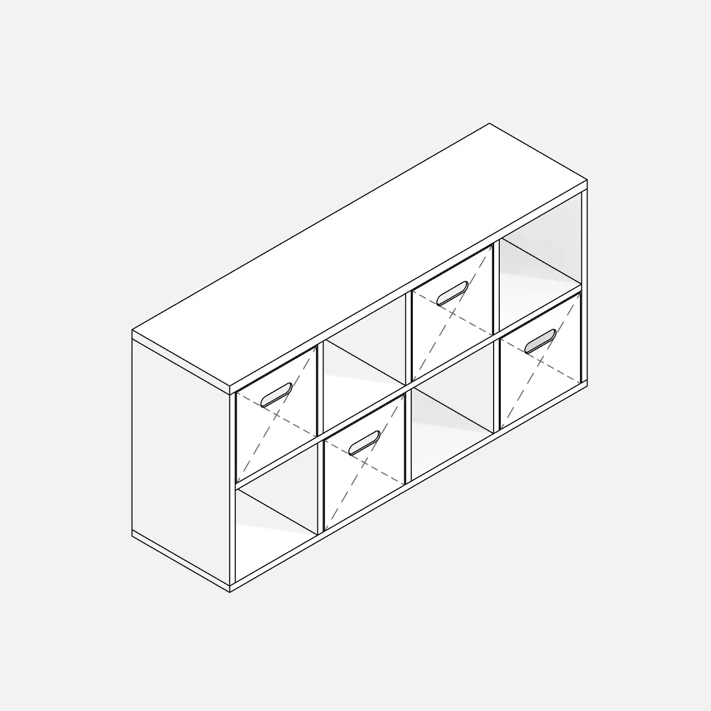 Kitchen Utensil Cabinet — Parametric Revit family, 3D view in Hidden Lines and drawer opening projection lines