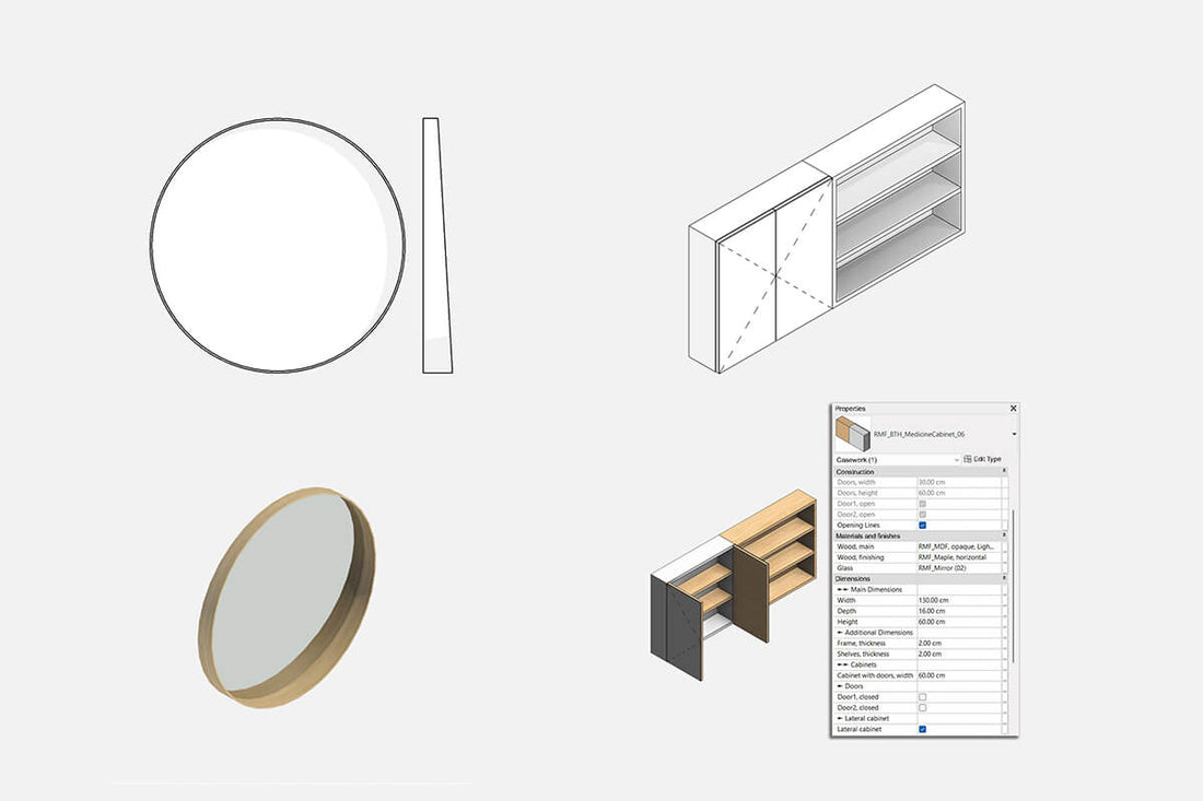 Free Revit bathroom mirror and medicine cabinet render with parameters tab