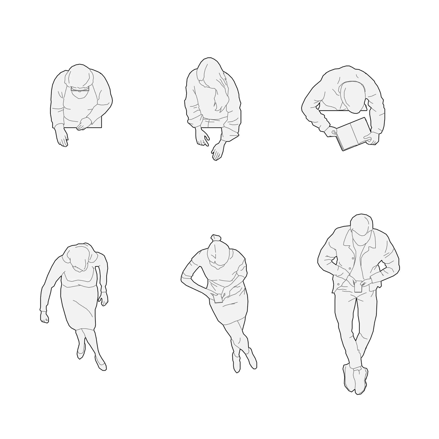 Revit families for interior design, silhouettes in seated pose, top view by Factory268