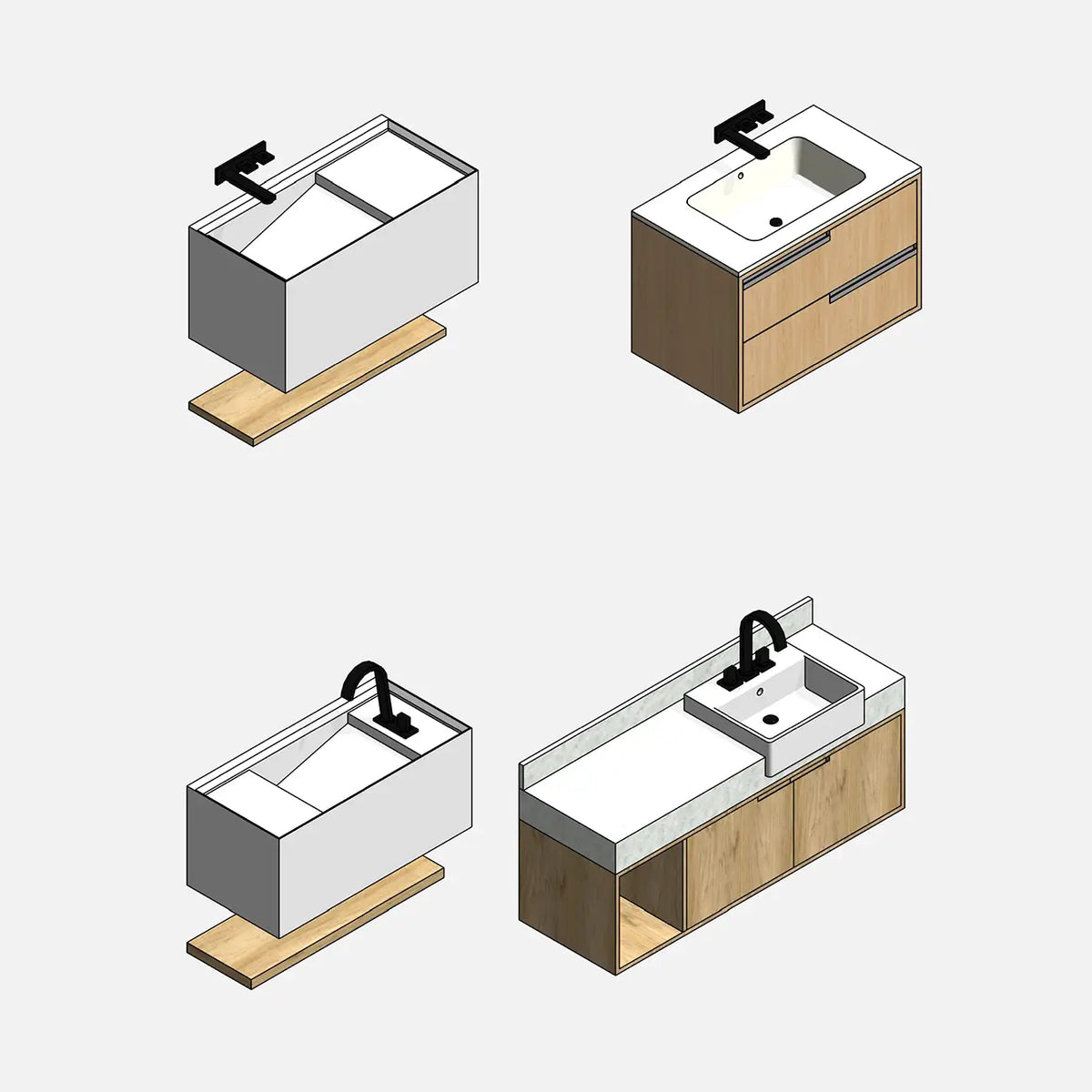 Vanity R64 Bathroom Vanities Pack01 — 17 Parametric Revit Families | Factory268 ...
