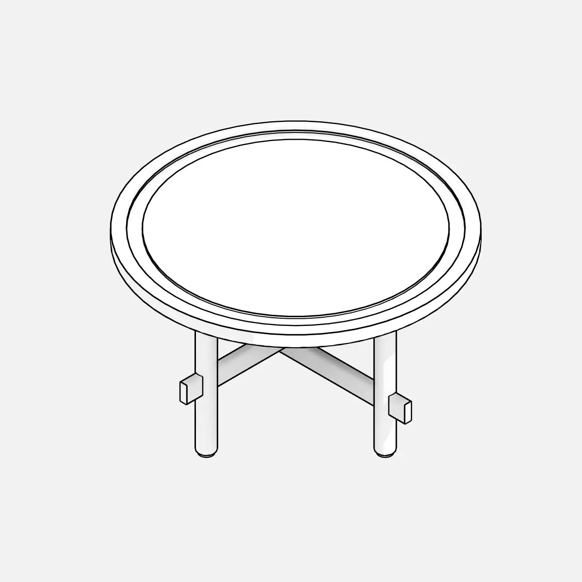 Preview of the free Revit Family package for a coffee table. Family extracted from the Coffee Table package. Circular wooden table for garden or patio.
Hidden Lines view.