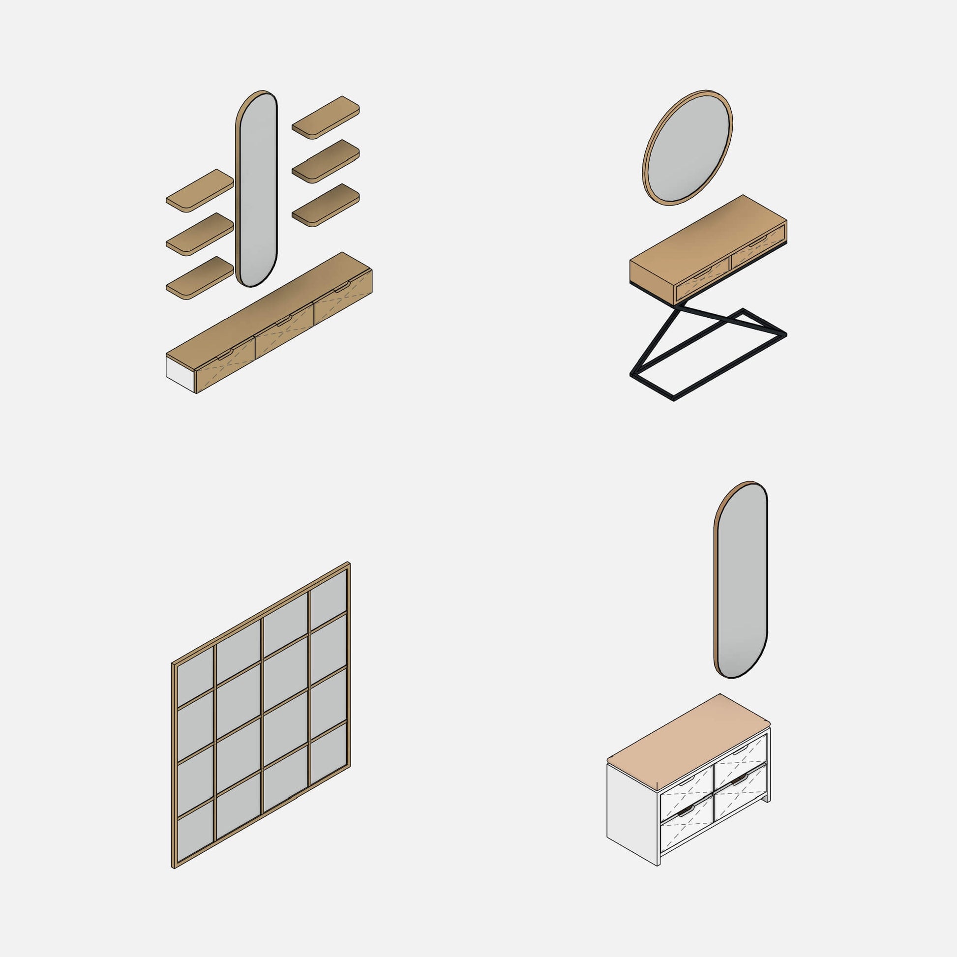 Parametric Revit families for entryways - chests of drawers and mirrors by Factory268