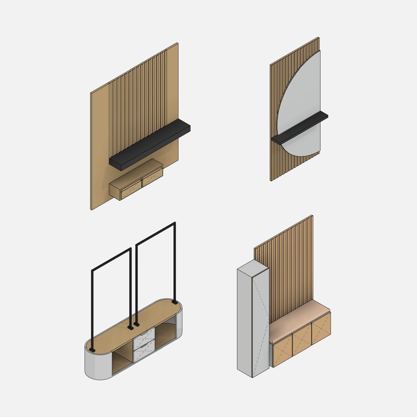 Revit families of entrance furniture by Factory268 - Elements with milled panels, mirrors, and wardrobe racks