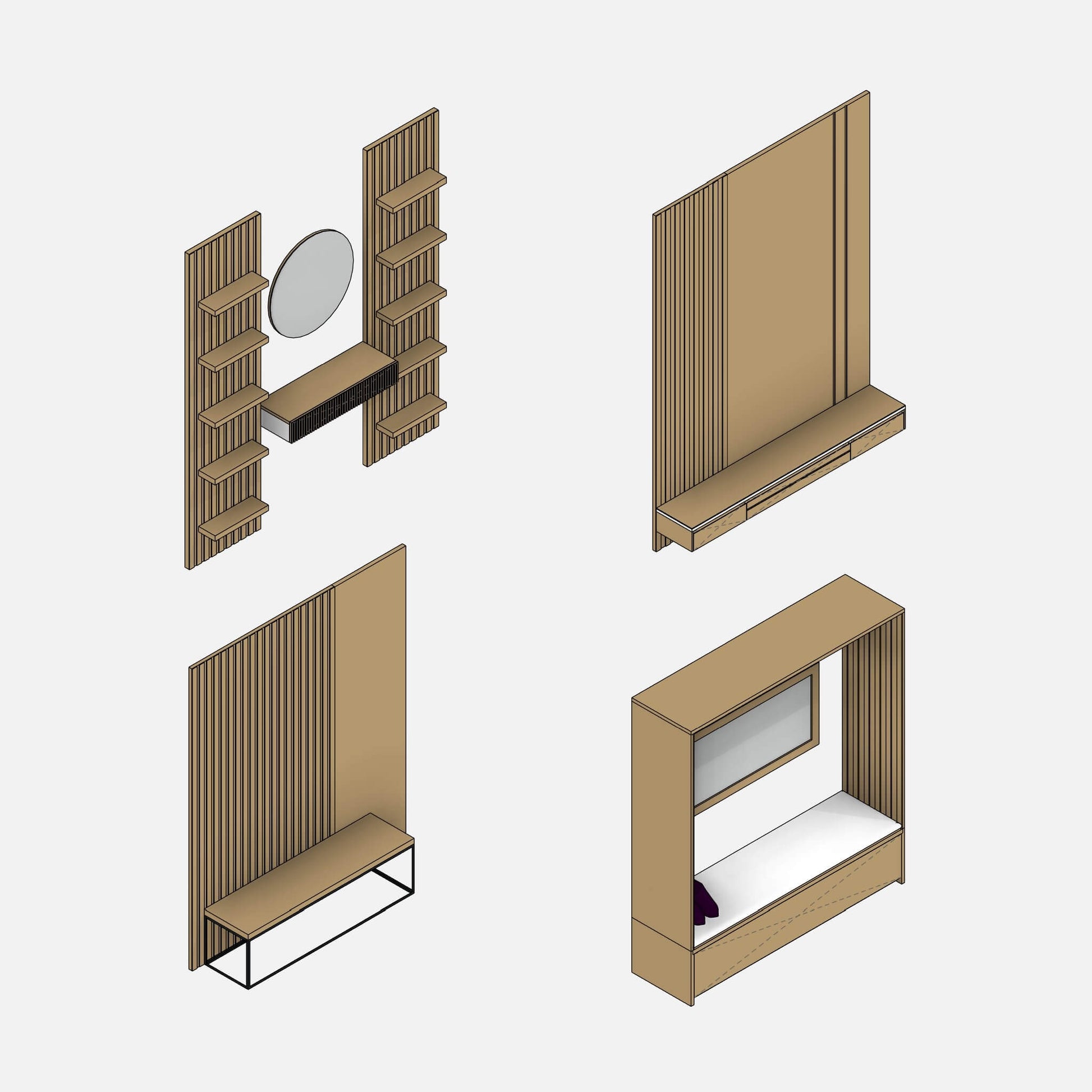 Revit Entryway Furniture Families - Milled Panel Elements and Chest of Drawers, Factory268