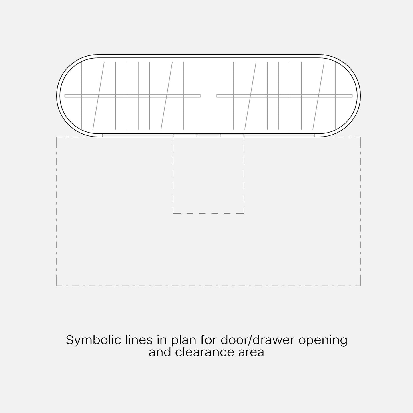 Entryway wardrobe with drawers, symbolic drawer opening lines and clearance area in plan - Revit Family, Factory268