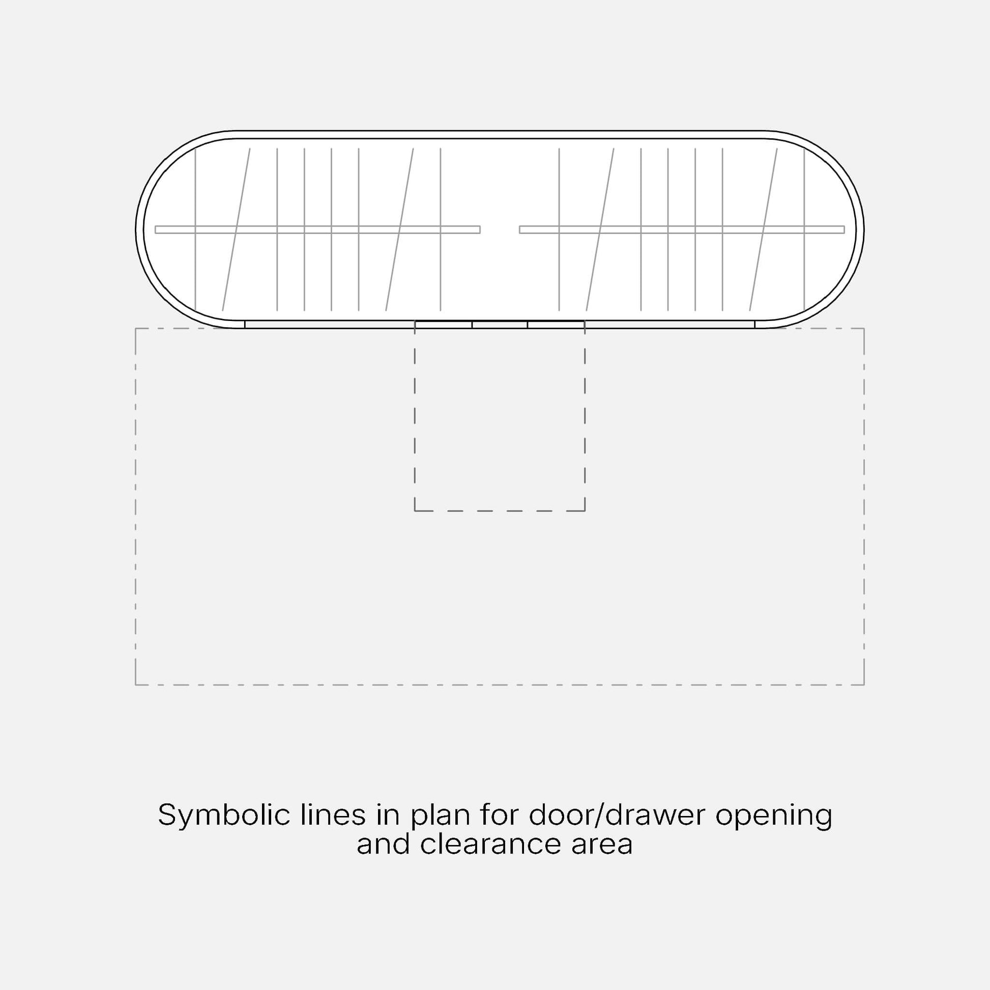 Entryway wardrobe with drawers, symbolic drawer opening lines and clearance area in plan - Revit Family, Factory268