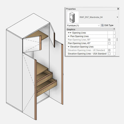 Parametric Revit family - wardrobe for the entrance, parameter tab by Factory268
