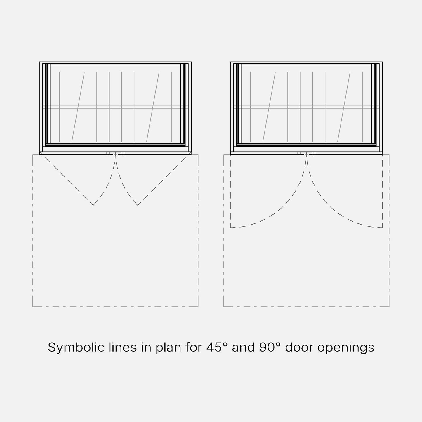 Parametric Revit Family - Symbolic 45° and 90° Plan Window Opening Lines, Plan Clearance Zone - Factory268