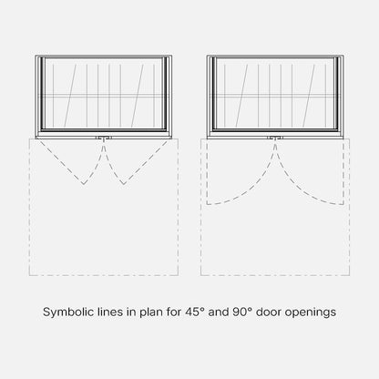 Parametric Revit Family - Symbolic 45° and 90° Plan Window Opening Lines, Plan Clearance Zone - Factory268