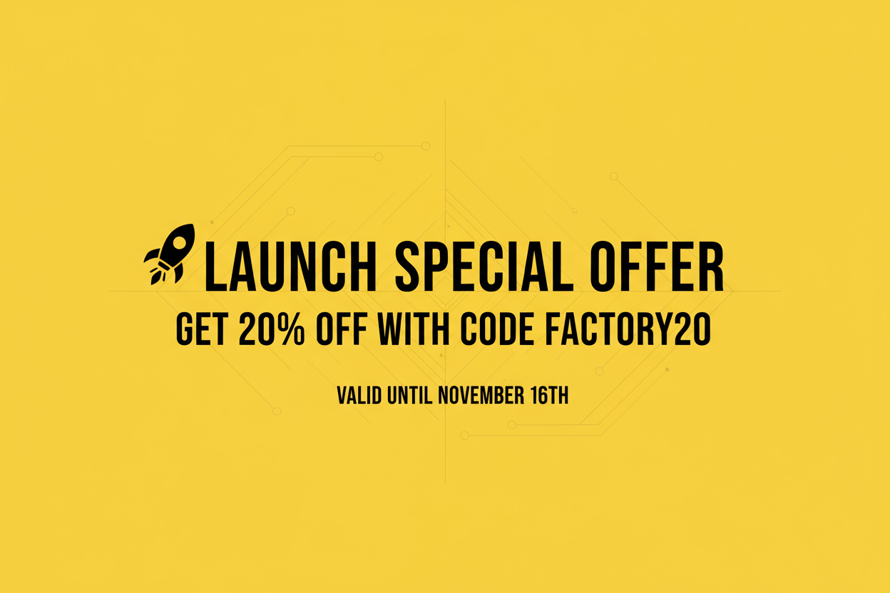 Banner promozionale FACTORY268 - Launch Offer 20% OFF