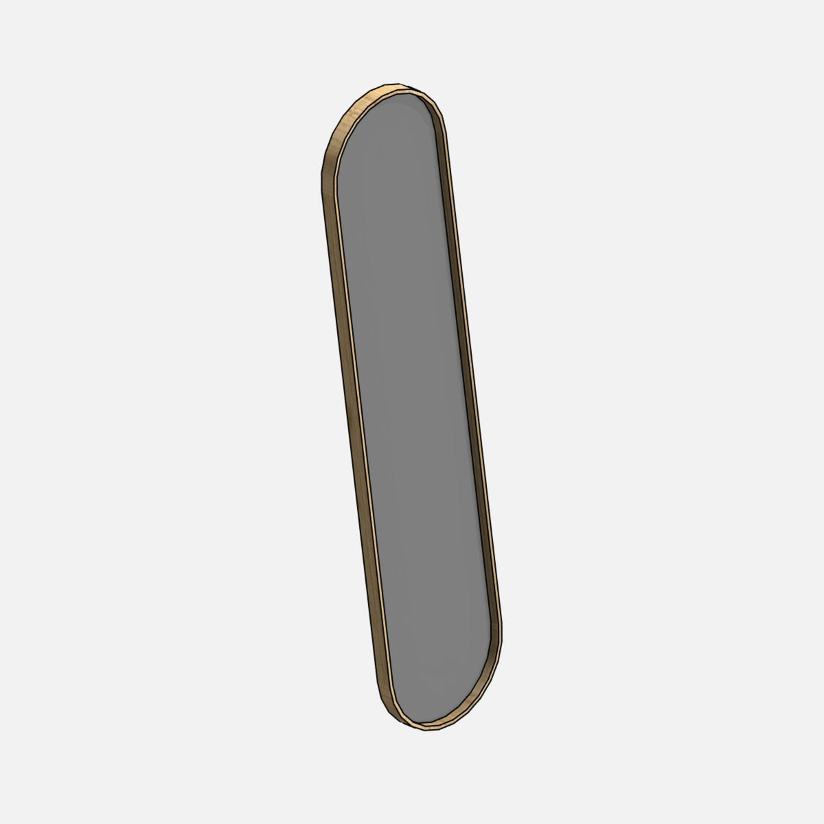 Parametric mirror with an elongated profile and rounded ends, oak frame, 3D view.