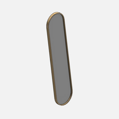 Parametric mirror with an elongated profile and rounded ends, oak frame, 3D view.