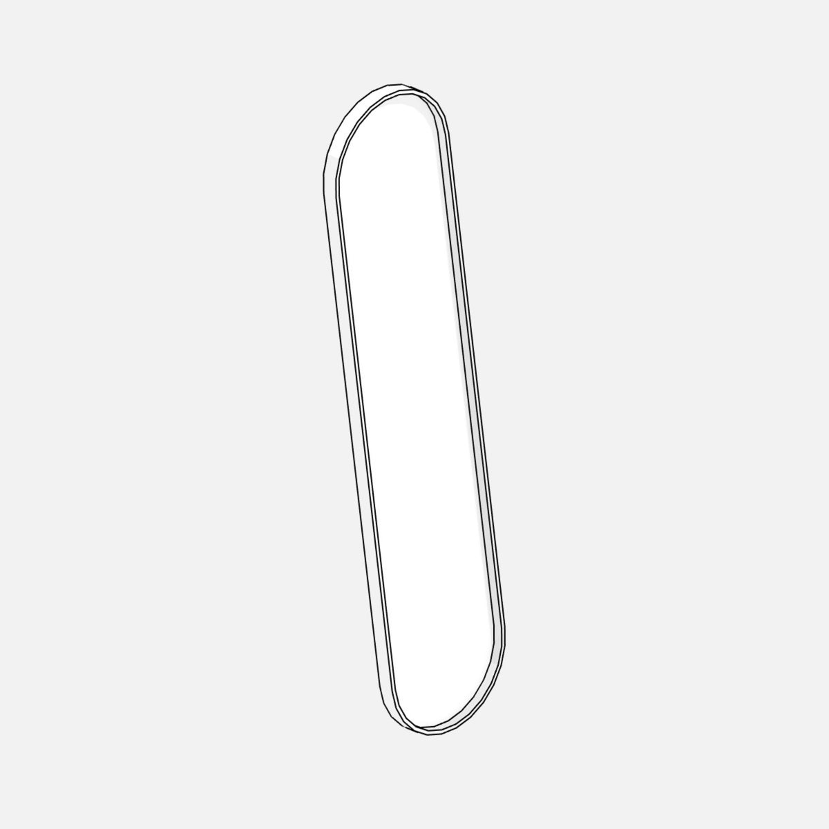 Parametric mirror with rounded ends – 3D hidden-line view showing the frame and the mirror surface.