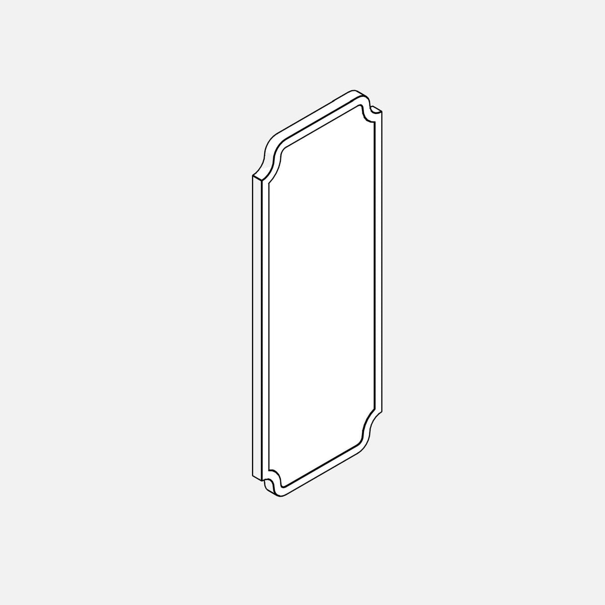 Parametric mirror with concave corners, hidden line 3D view showing frame and mirror surface.