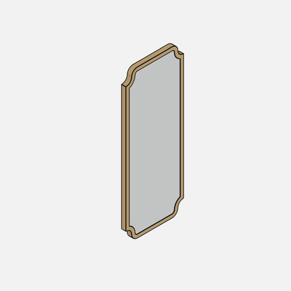 Parametric mirror with concave corners, shaded view with editable frame and glass materials.